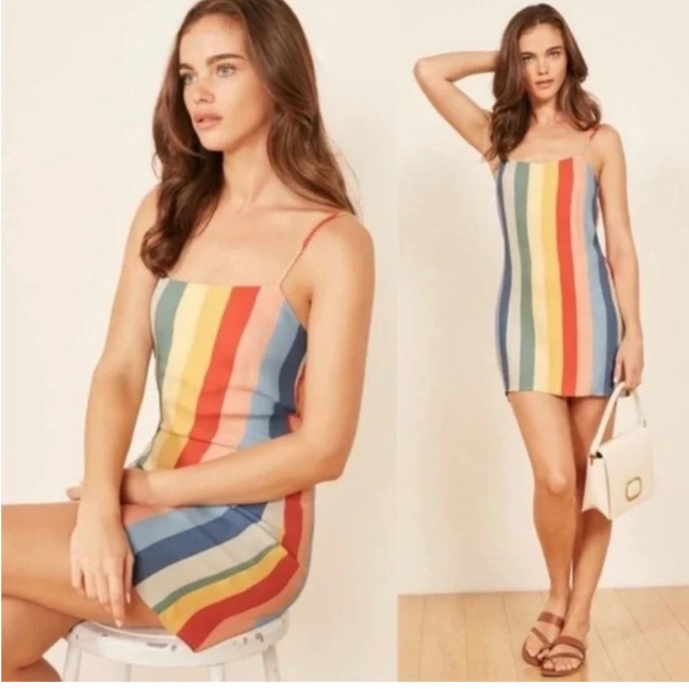 Reformation Lindsay Rainbow Stripe Mini Dress Size 6